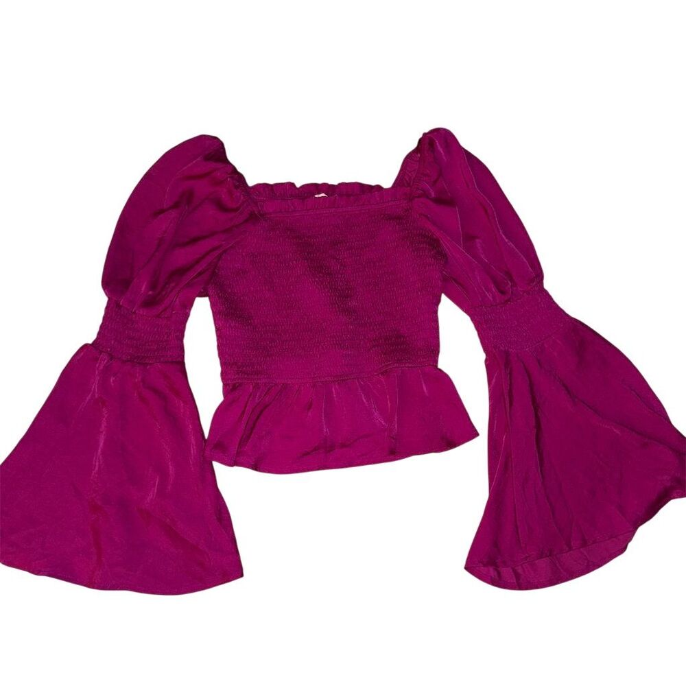 Meraki Women's Pink Ruffle Sleeve‎ Blouse Size L Casual Spring Top